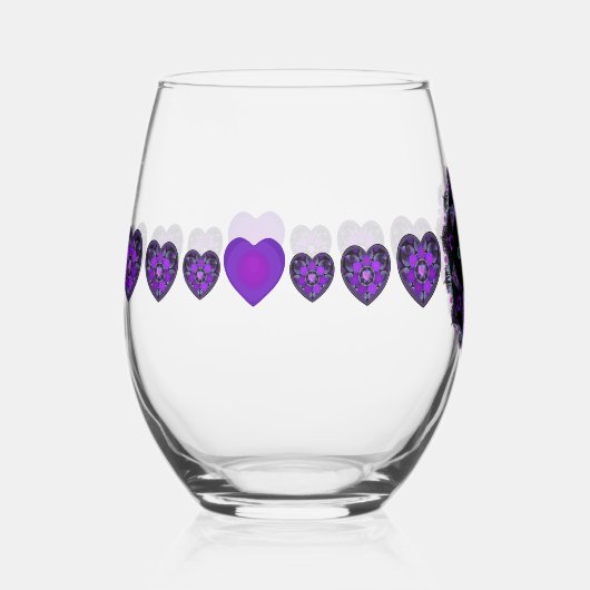 Paarse paraplu & harten .7 wijnglas zonder voet (Voorkant)