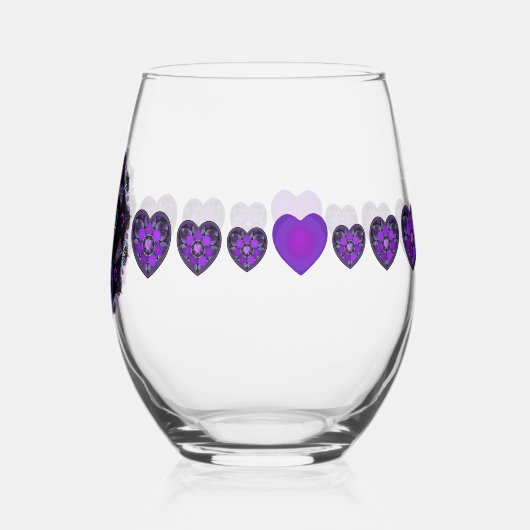 Paarse paraplu & harten .7 wijnglas zonder voet (Achterkant)