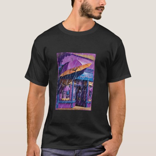 Paarse Paraplu Regen Storm T-shirt (Voorkant)