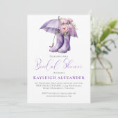 Paarse Paraplu Regenlaarzen Roze Bloemen Bruid | Kaart (Staand voorkant)