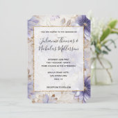 Paarse Parel Goud Bloemen Bruiloft Kaart (Staand voorkant)