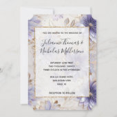 Paarse Parel Goud Bloemen Bruiloft Kaart (Voorkant)