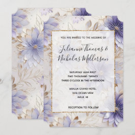 Paarse Parel Goud Bloemen Bruiloft Kaart