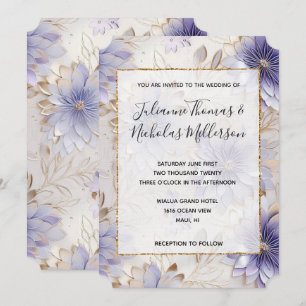  Paarse Parel Goud Bloemen Bruiloft Kaart
