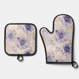  Paarse Parel Goud Bloemen Bruiloft Ovenwant & Pannenlap Set