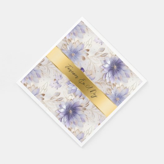  Paarse Parel Goud Bloemen Bruiloft Servet (Hoek)