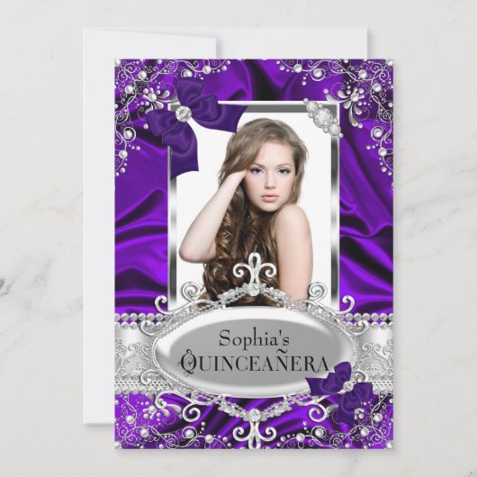 Paarse parelhoen en zijderoute Glamor Quinceanera Kaart (Voorkant)