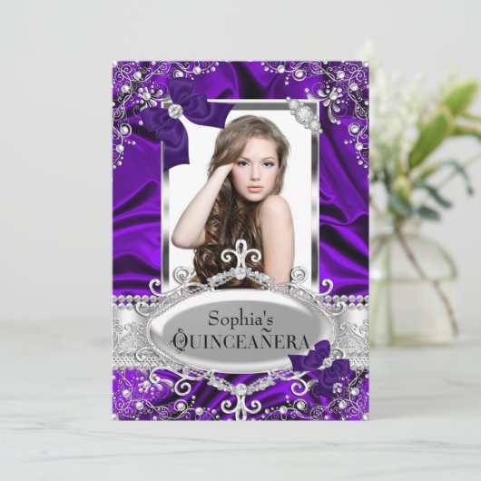 Paarse parelhoen en zijderoute Glamor Quinceanera Kaart (Staand voorkant)