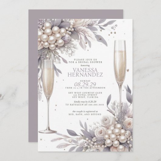 Paarse Parels en Prosecco Vrijgezellenfeest Kaart (Voorkant / Achterkant)