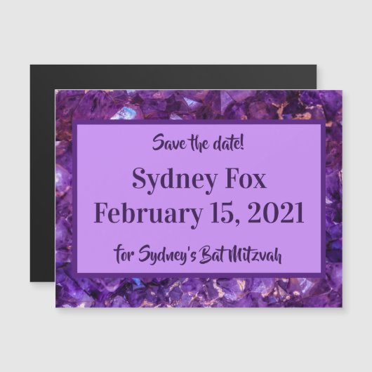 Paarse Pareltjes Bewaar de datummagneet Magnetische Uitnodiging (Voorkant / Achterkant)