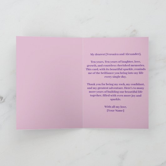 Paarse Pareltjes Parels Ringen 10e bruiloft Jubile Kaart (Binnen)