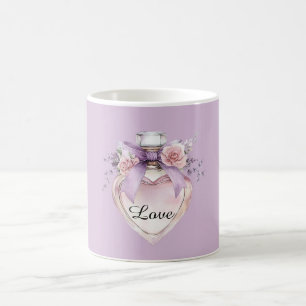 Paarse parfumfles strik roze bloemen koffiemok