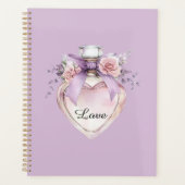 Paarse parfumfles strik roze bloemen planner (Voorkant)