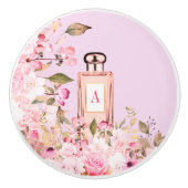 Paarse parfumflesflesjes  grafisch monogram keramische knop (Voorkant)