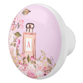 Paarse parfumflesflesjes  grafisch monogram keramische knop (Rechts)