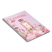 Paarse parfumflesflesjes  grafisch monogram notitieboek (Rechterzijde)