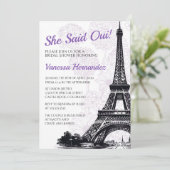 Paarse Parijse Bloemen Bruidsdouche Uitnodiging (Staand voorkant)