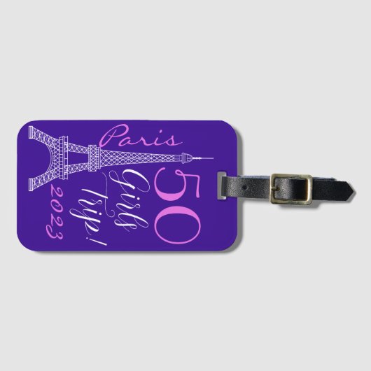 Paarse Parijse Eiffeltoren, 50e verjaardag, meiden Bagagelabel (Voorkant (horizontaal))