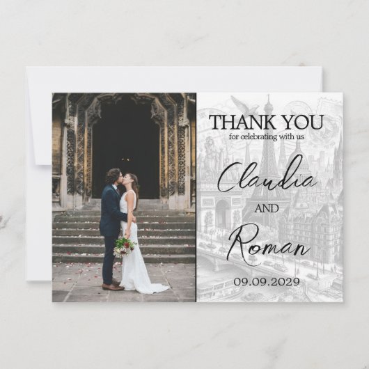 Paarse Parijse Paspoort Bedankkaart (Voorkant)