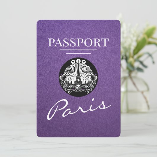 Paarse Parijse paspoort Bewaar de datum Save The Date (Staand voorkant)