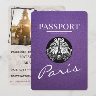 Paarse Parijse paspoort Bewaar de datum Save The Date