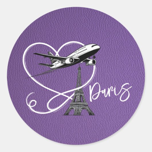 Paarse Parijse Paspoort Ronde Sticker (Voorkant)