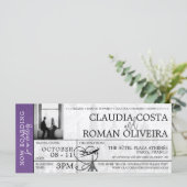 Paarse Paris bruiloft instapkaart uitnodiging (Staand voorkant)