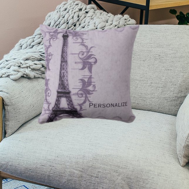 Paarse Paris Grunge Kussen (Lavender Paris Grunge Throw Pillow)