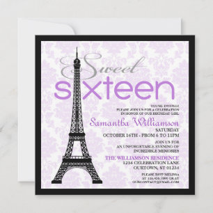 Paarse Paris Sweet 16 Kaart
