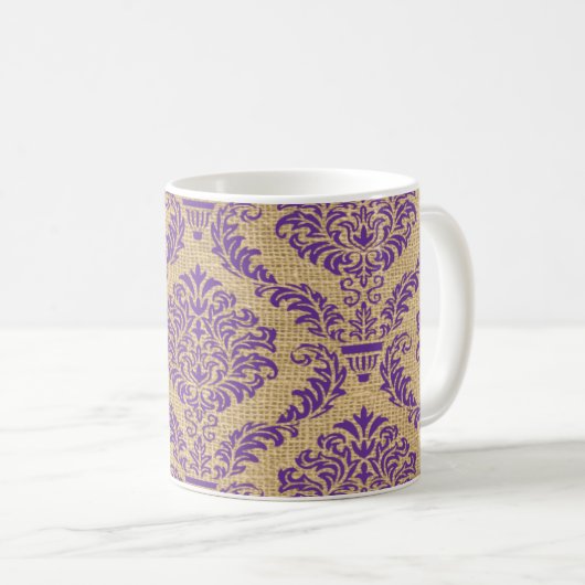 Paarse Parisian Moods Damask Coffee Mok (Voorkant rechts)