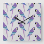 Paarse parrots vierkante klok (Voorkant)