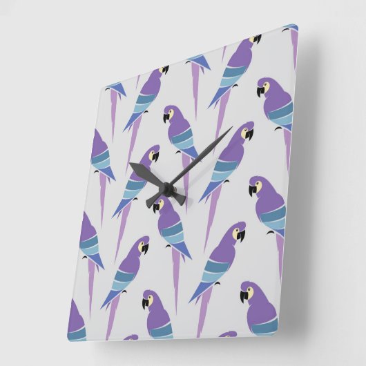 Paarse parrots vierkante klok (Hoek)