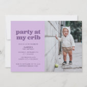 Paarse Partij bij Mijn Wieg 1e verjaardag Kaart (Voorkant)