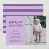 Paarse Partij bij Mijn Wieg 1e verjaardag Kaart (Voorkant / Achterkant)