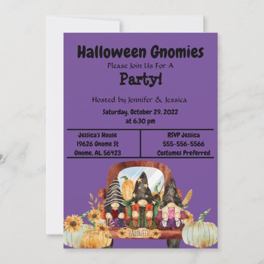 Paarse partij Halloween Gnome Kaart (Voorkant)