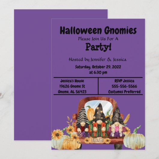 Paarse partij Halloween Gnome Kaart (Voorkant / Achterkant)