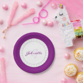 Paarse partij | Naam Violet Plum Wit Script | Papieren Bordje (Feest)