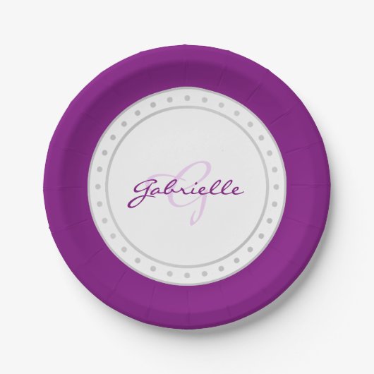 Paarse partij | Naam Violet Plum Wit Script | Papieren Bordje (Voorkant)