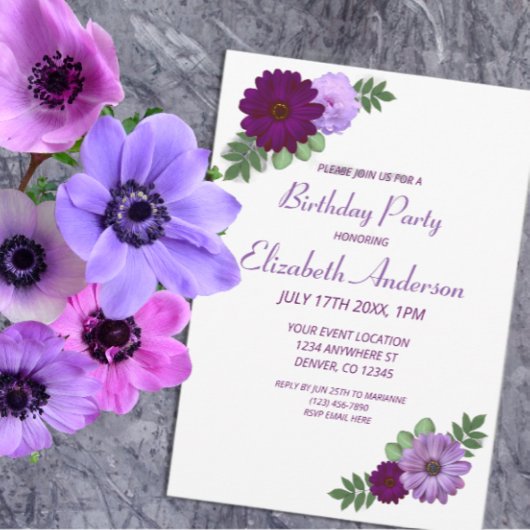 Paarse partij Peony Floral Birthday Kaart
