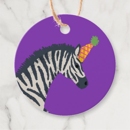 Paarse Party Dier Zebra Verjaardagsfeestje Bedankjes Labels (Voorkant)