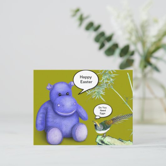 Paarse Pasen Hippo Feestdagenkaart (Staand voorkant)
