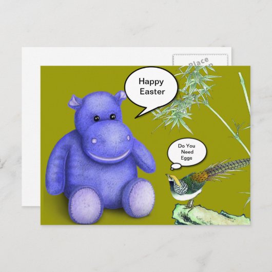 Paarse Pasen Hippo Feestdagenkaart (Voorkant / Achterkant)