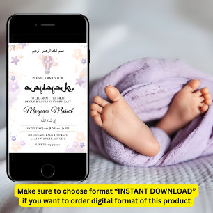 Paarse Pasgeboren Baby Meisje Aqiqah Aqeeqa Moslim Kaart
