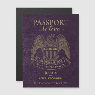 Paarse Paspoort Destination Wedding Save the Date Magnetische Uitnodiging