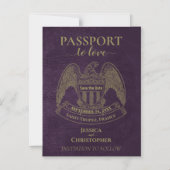 Paarse Paspoort Destination Wedding Save the Date Magnetische Uitnodiging (Voorkant)