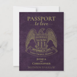 Paarse Paspoort Destination Wedding Save the Date Magnetische Uitnodiging