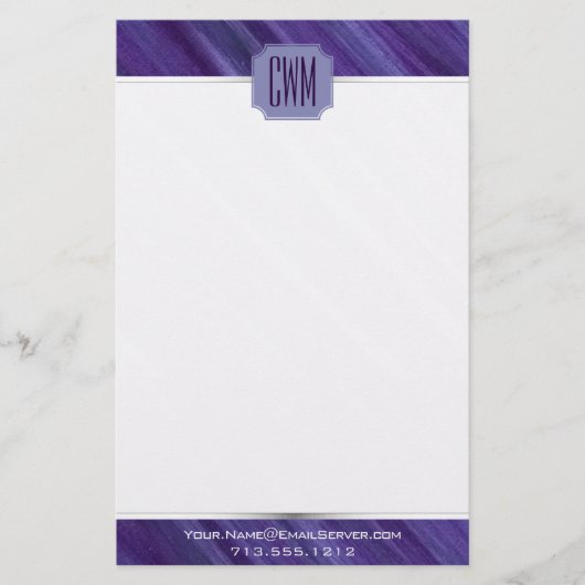 Paarse Passie | Violet Plum Brusbetier Monogram Briefpapier (Voorkant)