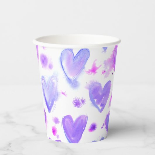 Paarse Passie Waterverf Hart Paper Cup Papieren Bekers (Voorkant)