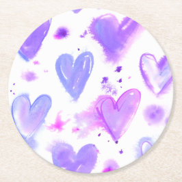 Paarse Passie Waterverf Harten Ronde Kartonnen Onderzetter
