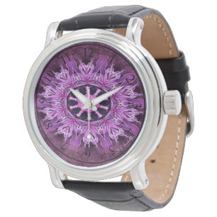 Paarse passie - zwarte leder van Mannen Horloge